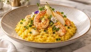 Risotto z krewetkami, gruszką i szafranem