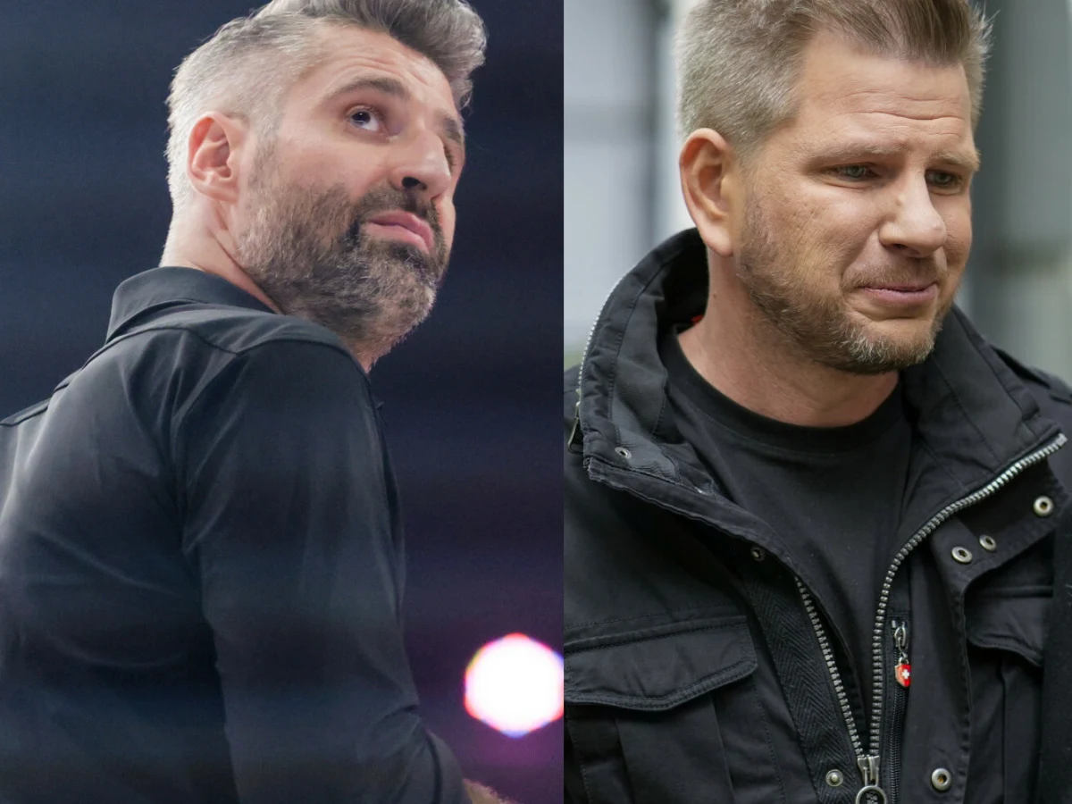 Piotr Gumulec i Filip Chajzer Piotr Gumulec i Filip Chajzer ubrani w czarne stroje na rozmytym tle. Mężczyźni mają jasne włosy oraz zarost.