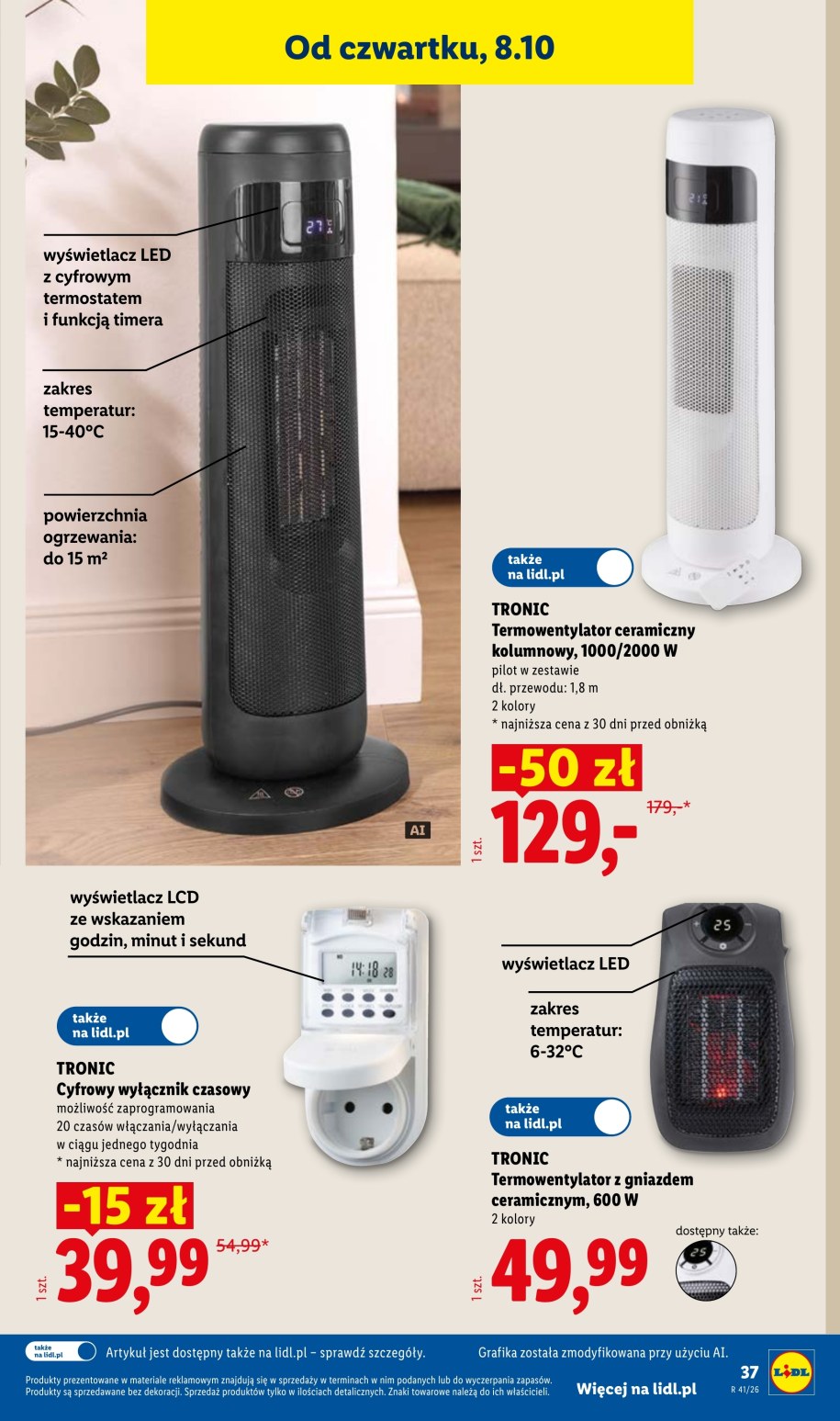 Termowentylatory Tronic za 129 zł i 49,99 zł oraz wyłącznik czasowy za 39,99 zł w gazetce Lidla od 8.10