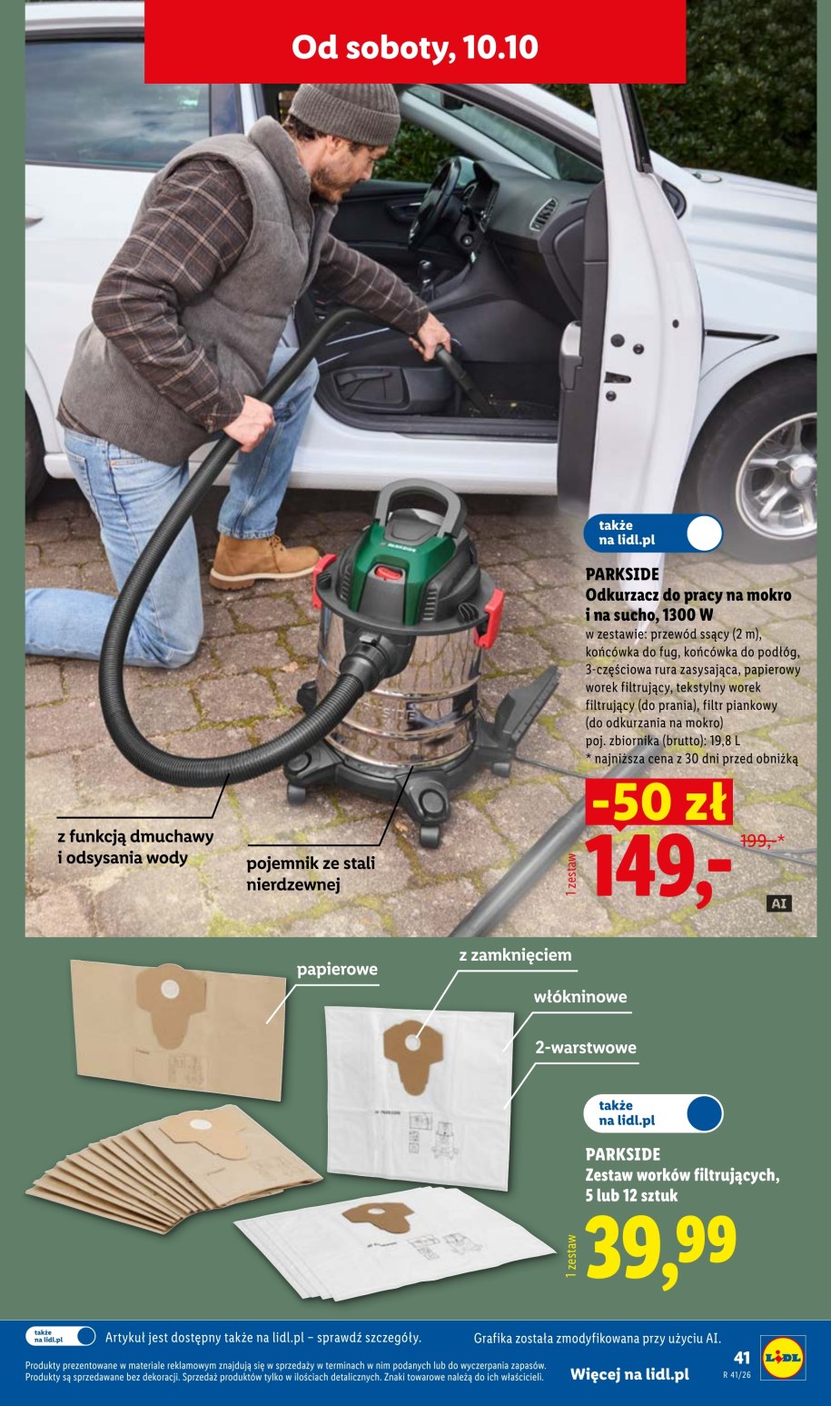 Odkurzacz Parkside do pracy na mokro i na sucho 1300 W za 149 zł w gazetce Lidla od 10.10