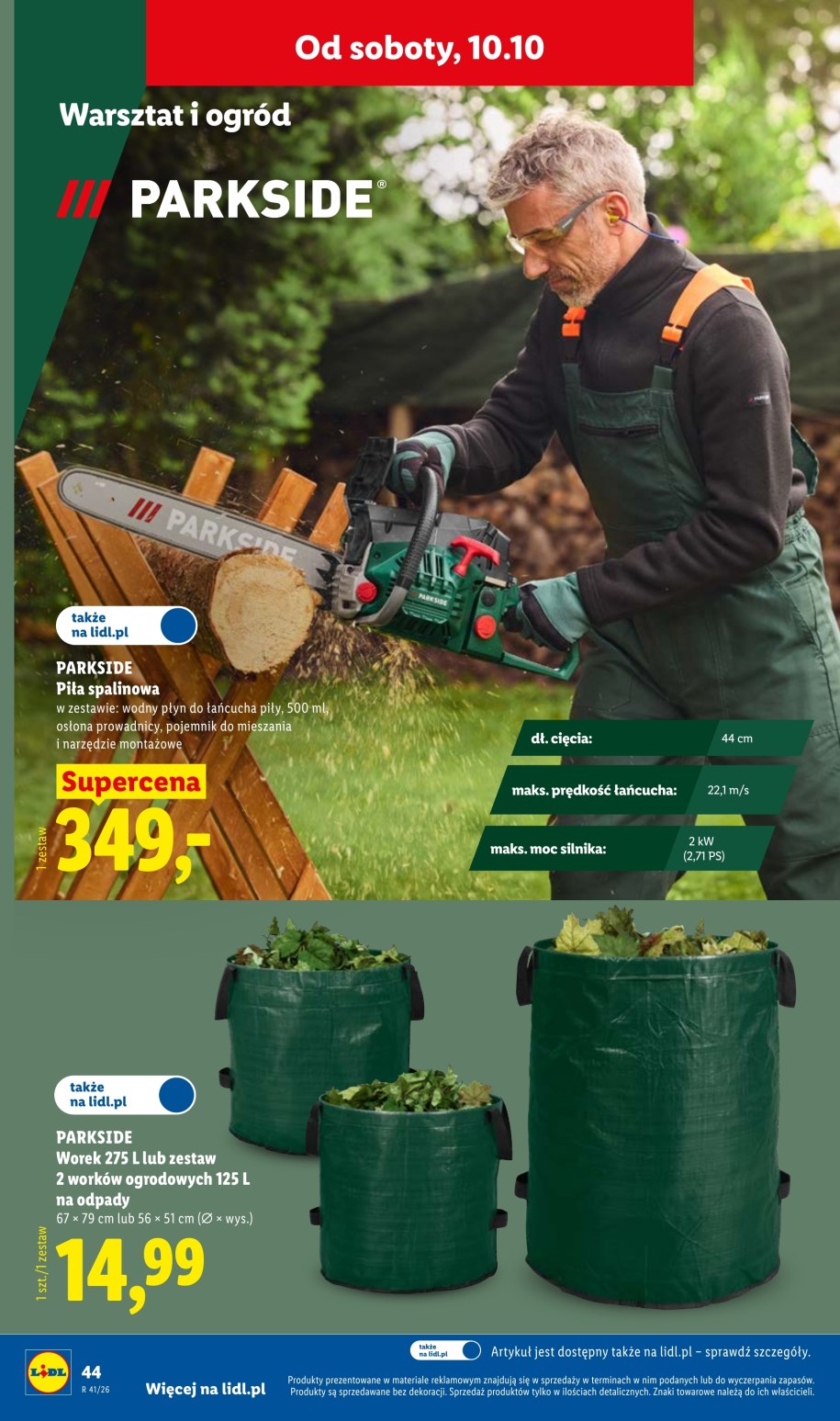 Piła spalinowa Parkside za 349 zł w gazetce Lidla, w sprzedaży od soboty 10 października