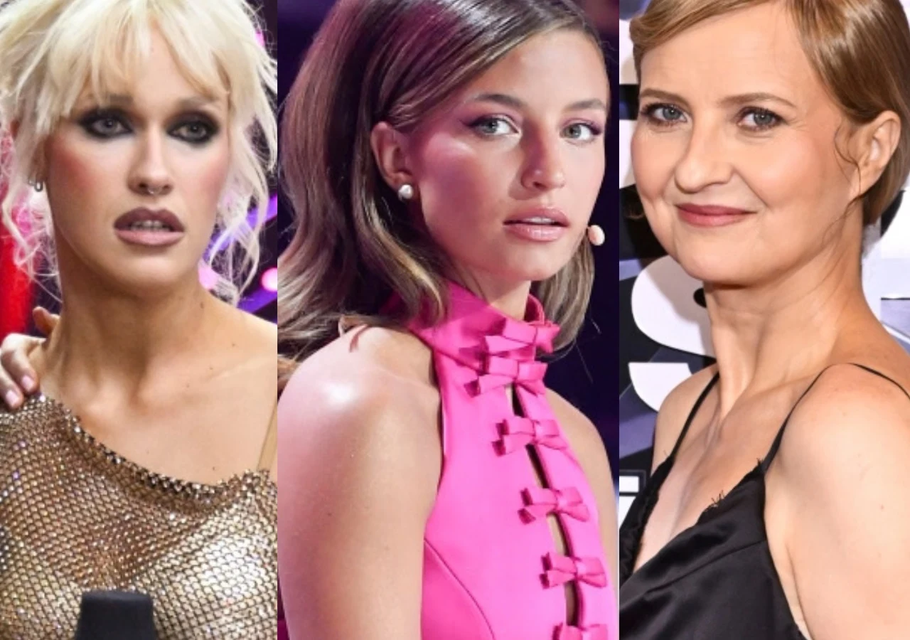 Helena Englert, Julia Wieniawa, Iza Kuna Jurorka Julia Wieniawa oraz uczestniczki Helena Englert i Iza Kuna w studiu programu "Taniec z gwiazdami".