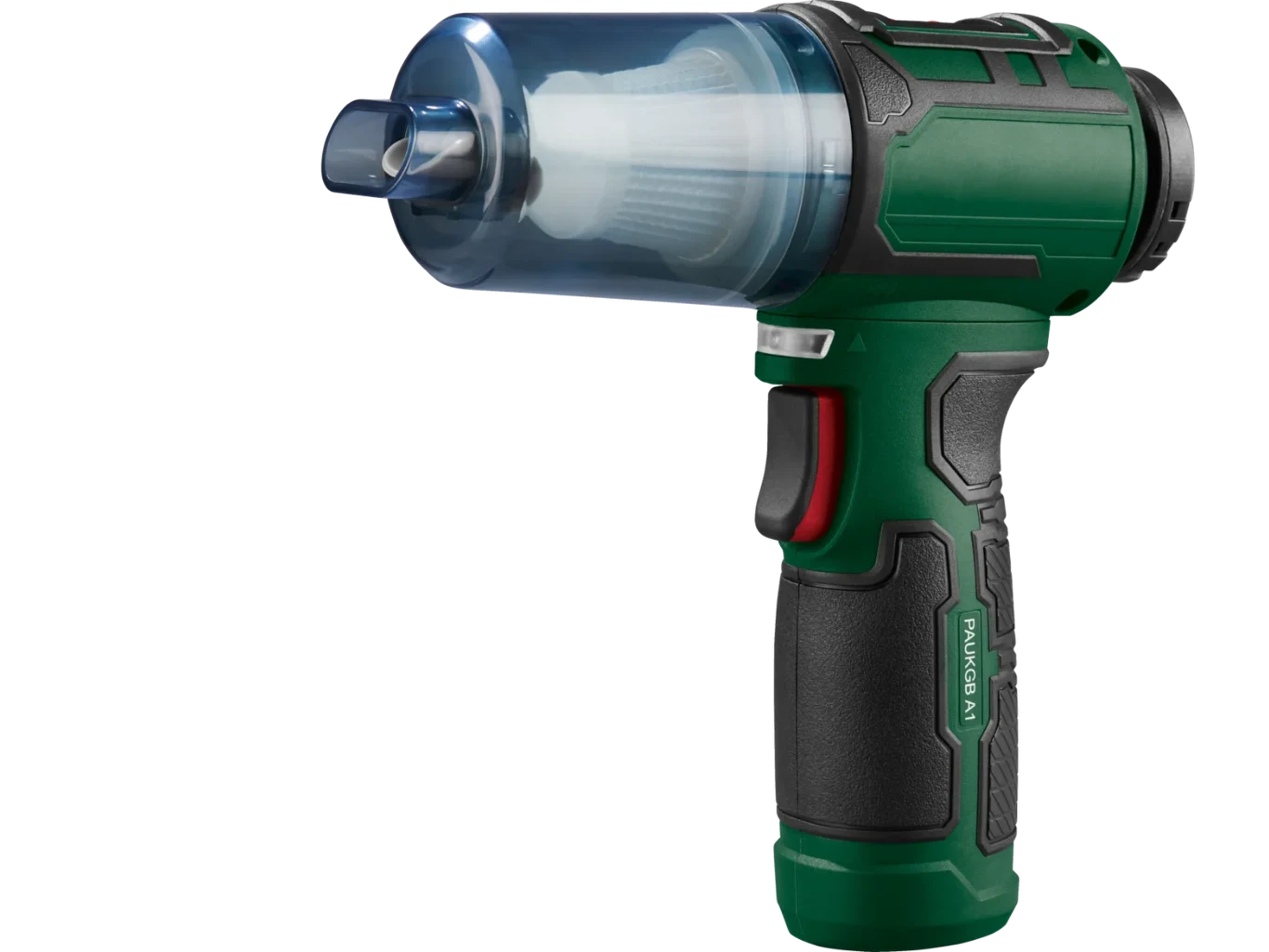 Akumulatorowa dmuchawa uniwersalna mini 12 V za 79,99 zł Zielony, bezprzewodowy odkurzacz ręczny z przezroczystą komorą na kurz i ergonomicznym uchwytem, wyposażony w włącznik umieszczony na rączce.