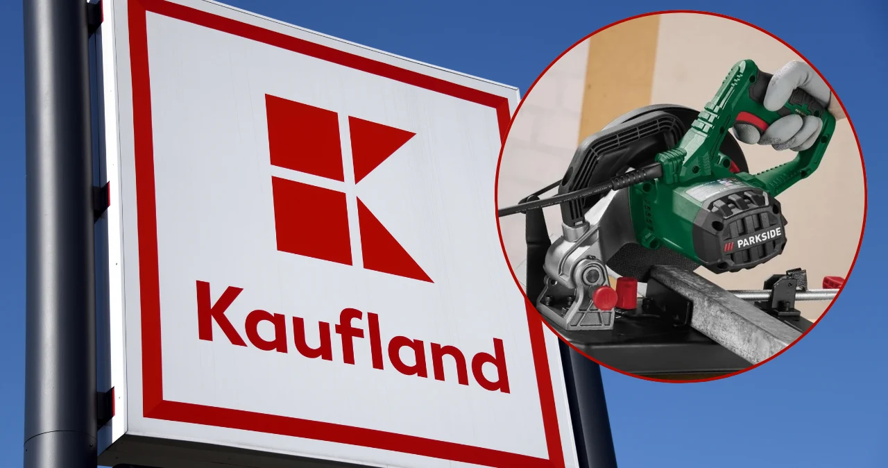 Kaufland wystawia nowy PARKSIDE. Wybrałam 5 rzecz do domowego warsztatu od 19,99 zł Logo i szyld Kaufland zbliżenie na pilarkę tarczową Parkside trzymaną przez osobę w rękawicach ochronnych