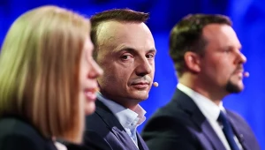 Monika Piątkowska i Łukasz Gibała podczas debaty przed pierwszą turą