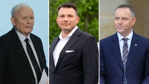 Od lewej: Prezes PiS Jarosław Kaczyński, lider Konfederacji Sławomir Mentzen i prezydent Karol Nawrocki