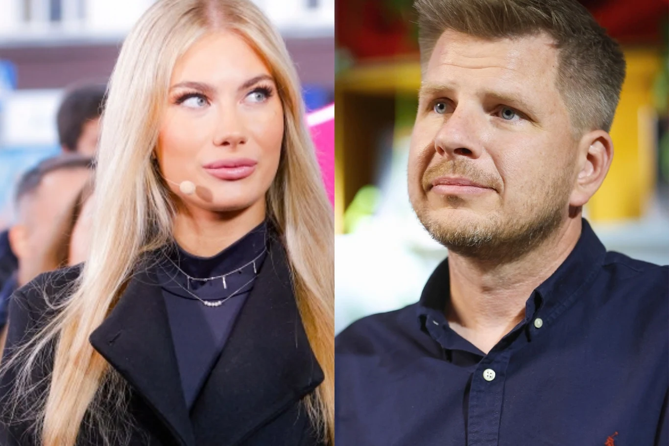 Dwie osoby w średnim wieku, kobieta o długich blond włosach w czarnej marynarce i mężczyzna z krótkimi jasnobrązowymi włosami w granatowej koszuli, obie postaci patrzą w przeciwnych kierunkach.