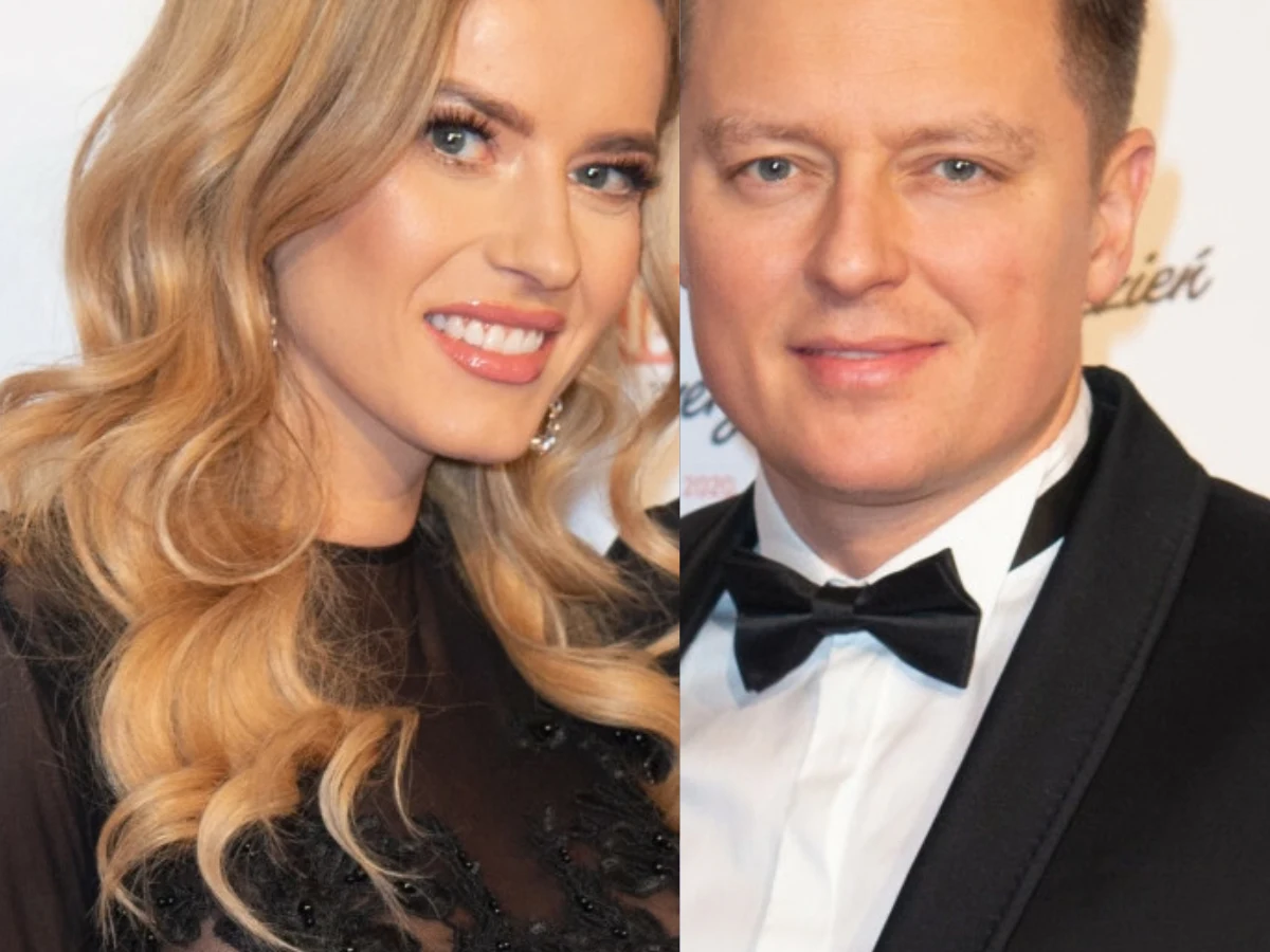 Anna Tarnowska, Rafał Brzozowski Anna Tarnowska w czarnej sukni i Rafał Brzozowski w smokingu pozują wspólnie na wydarzeniu branżowym.