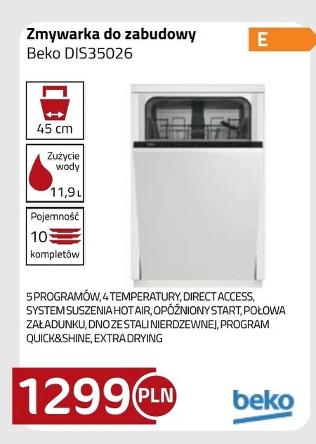 Вбудована посудомийна машина Beko