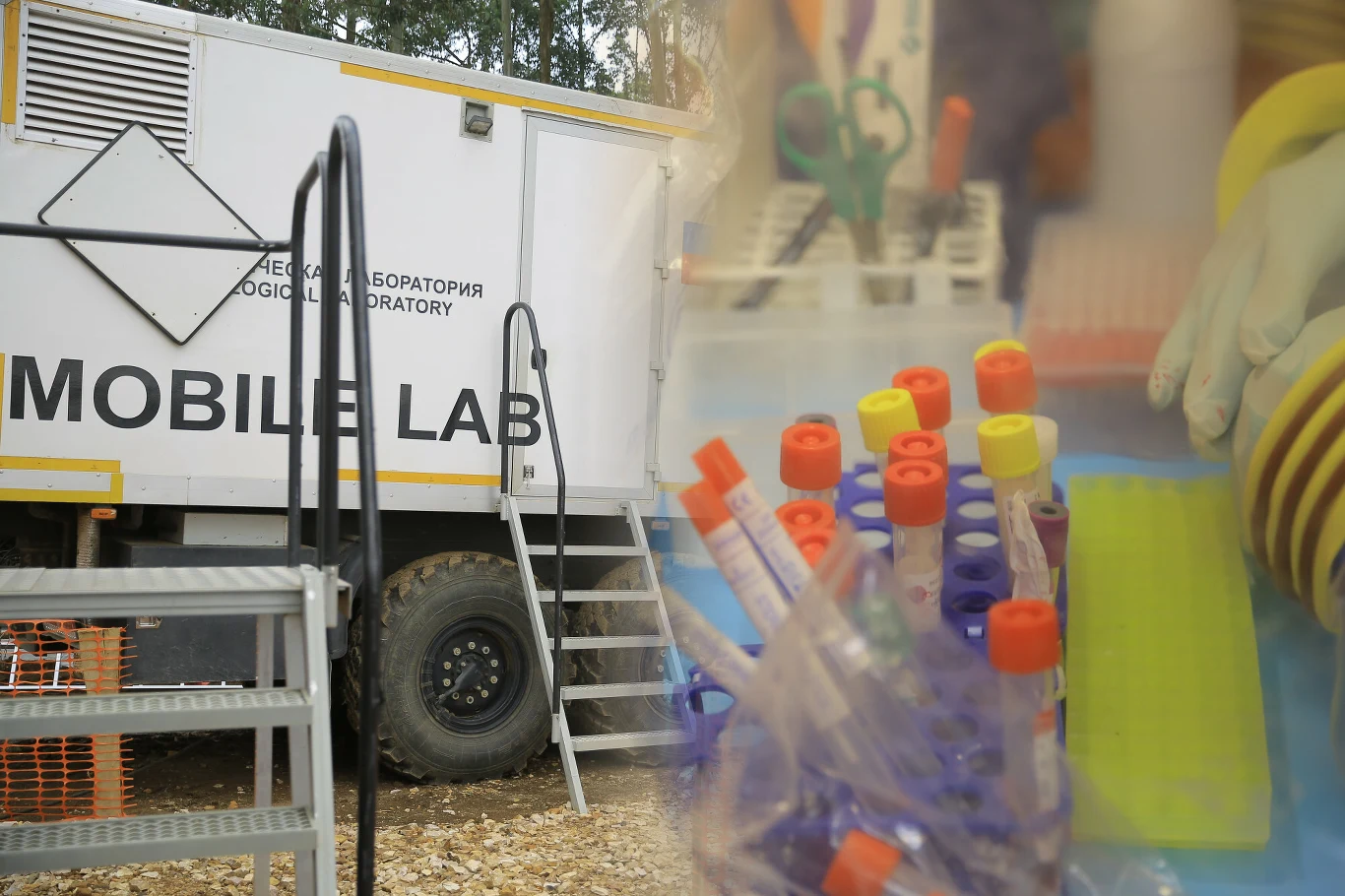 Ponad 4 tys. osób zginęły z powodu epidemii wirusa ebola w Demokratycznej Republice Konga Mobilne laboratorium na otwartej przestrzeni w DR Konga, po prawej zestaw probówek laboratoryjnych.