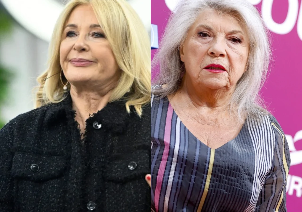 Majka Jeżowska, Krystyna Prońko Majka Jeżowska i Krystyna Prońko na osobnych zdjęciach. Obie artystki mają jasne włosy i eleganckie stroje.