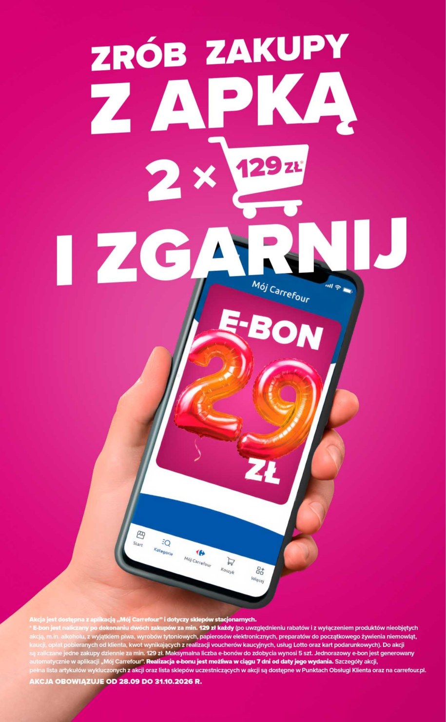 E-bon 29 zł za dwa zakupy po min. 129 zł z aplikacją Mój Carrefour w gazetce Carrefoura