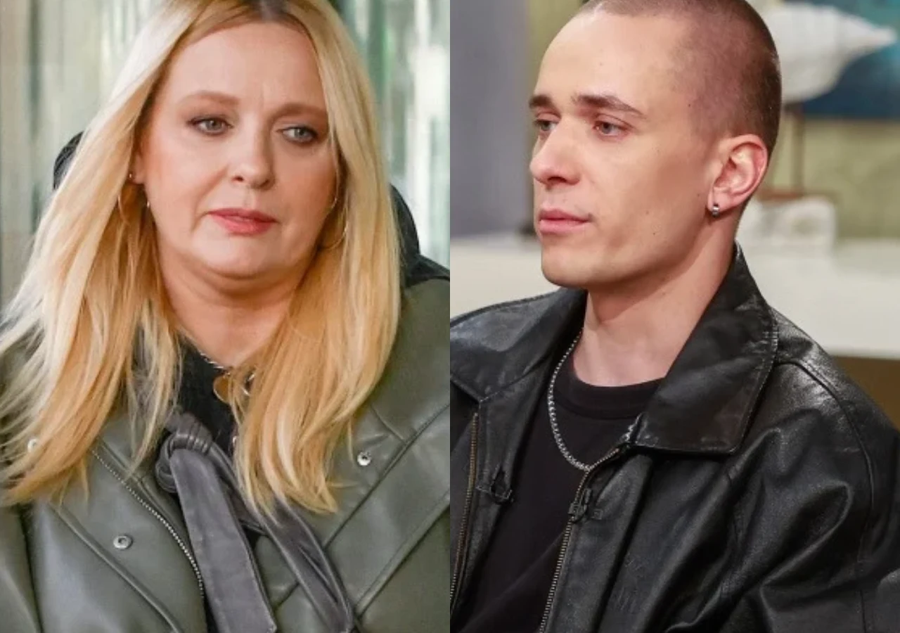 Krystyna Janda, Mikołaj Krajewski Krystyna Janda i Mikołaj Krajewski w ciemnych kurtkach.
