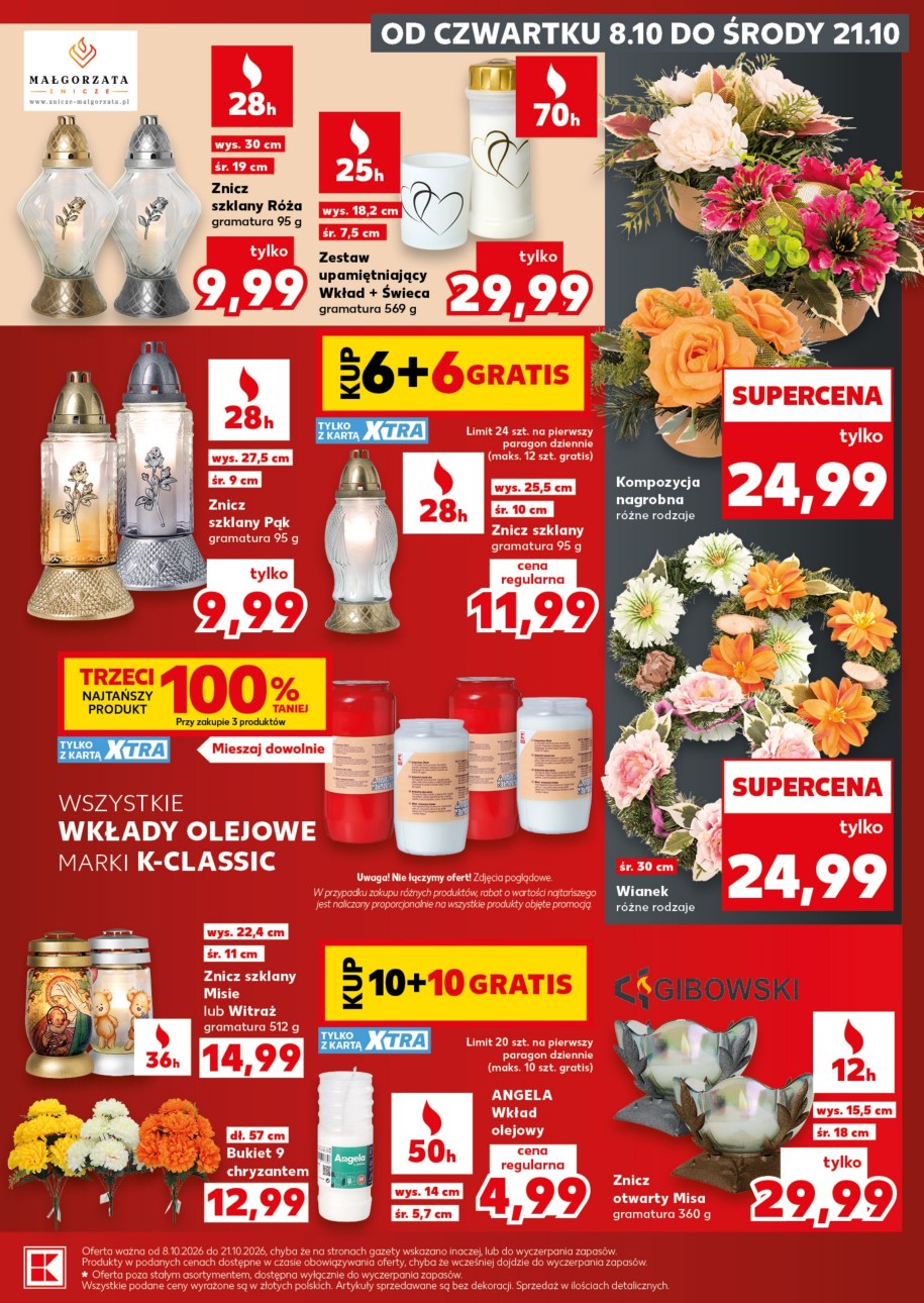 Wkład Angela 50 h 10+10 gratis i znicze szklane 6+6 z kartą XTRA w gazetce Kauflandu od 8 października