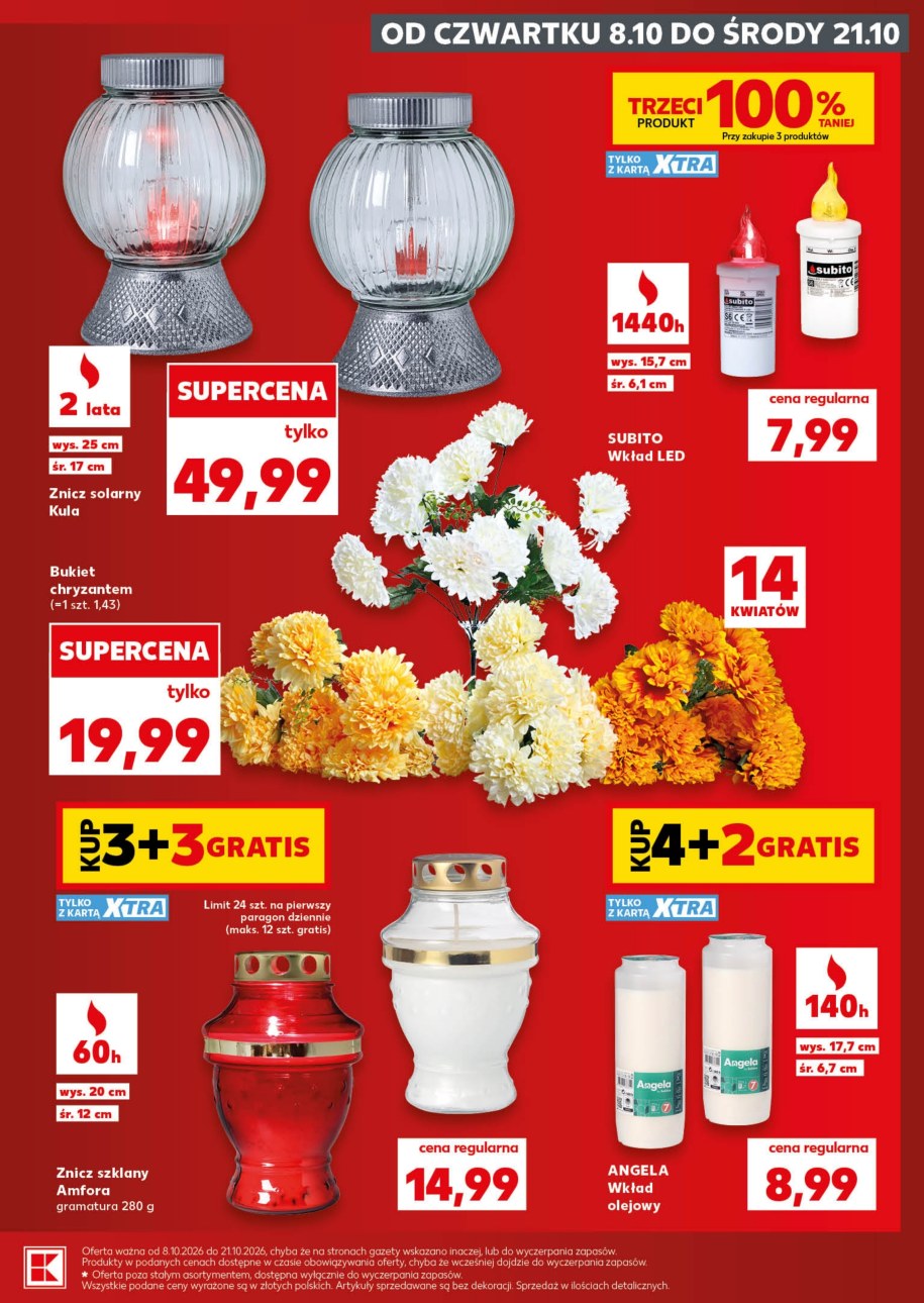 Wkład olejowy Angela 140 h 4+2 gratis, znicz Amfora 3+3 i wkład LED Subito w gazetce Kauflandu od 8.10