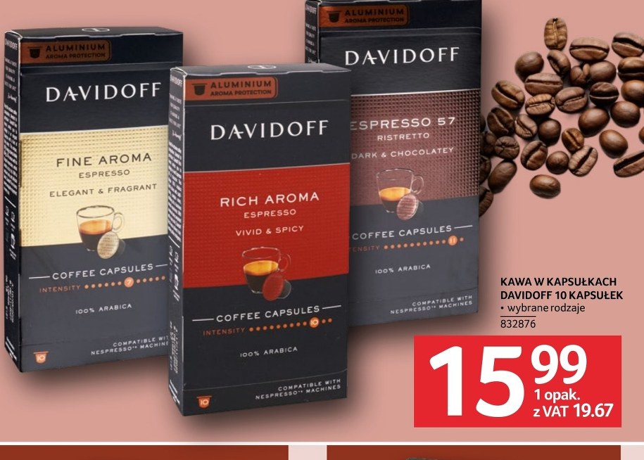 Kawa w kapsułkach Davidoff do ekspresów Nespresso, 10 sztuk za 19,67 zł z VAT w gazetce Selgrosa od 8 do 21.10