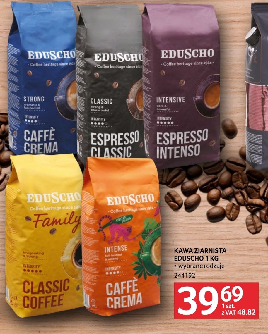 Kawa ziarnista Eduscho 1 kg za 48,82 zł z VAT w gazetce Selgrosa ważnej od 8 do 21 października