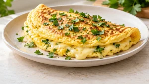Puszysty omlet z serem typu havarti i lubczykiem