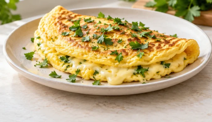 Puszysty omlet z serem typu havarti i lubczykiem