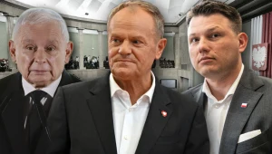 Liderzy PiS (Jarosław Kaczyński), KO (Donald Tusk) i Konfederacji (Sławomir Mentzen)