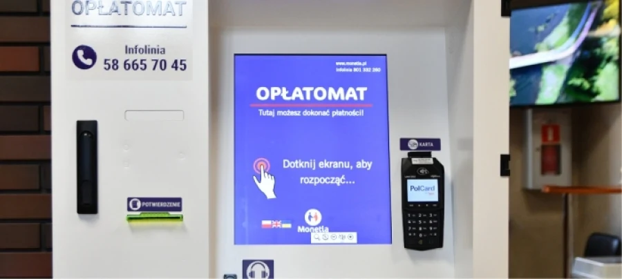 Opłatomat w Urzędzie Miasta Siemiatycze Samoobsługowy opłatomat z ekranem dotykowym i czytnikiem kart w Urzędzie Miasta Siemiatycze