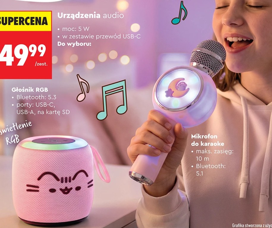 Głośnik RGB i mikrofon do karaoke Pusheen za 49,99 zł w gazetce Biedronki od 12 października
