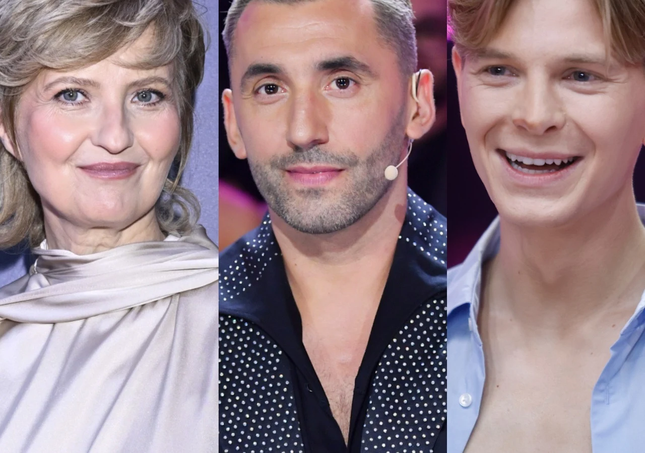 Iza Kuna, Rafał Maserak, Dominik Rupiński Iza Kuna, Rafał Maserak i Dominik Rupiński uśmiechnięci na planie 19. edycji programu Taniec z gwiazdami.