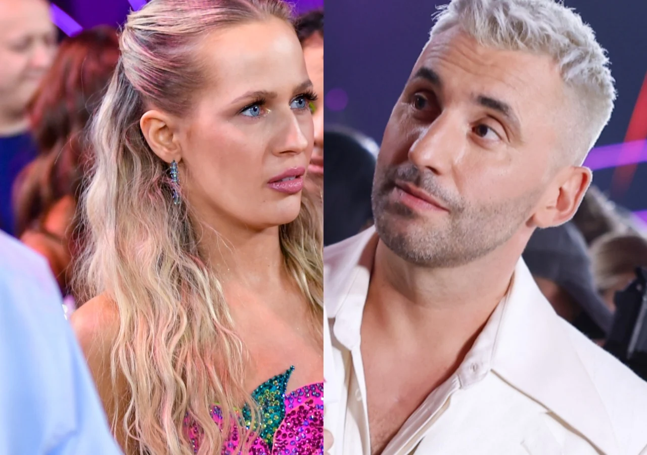 Magdalena Tarnowska, Rafał Maserak Magdalena Tarnowska w kolorowej sukience i Rafał Maserak w białej koszuli na zestawieniu zdjęć z "Tańca z gwiazdami".