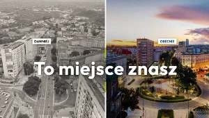 Grafika przedstawia Aleję Wojska Polskiego w Szczecinie w zestawieniu „Dawniej i obecnie"