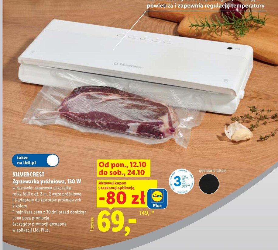 Zgrzewarka próżniowa SilverCrest 130 W za 69 zł z kuponem Lidl Plus w gazetce Lidla
