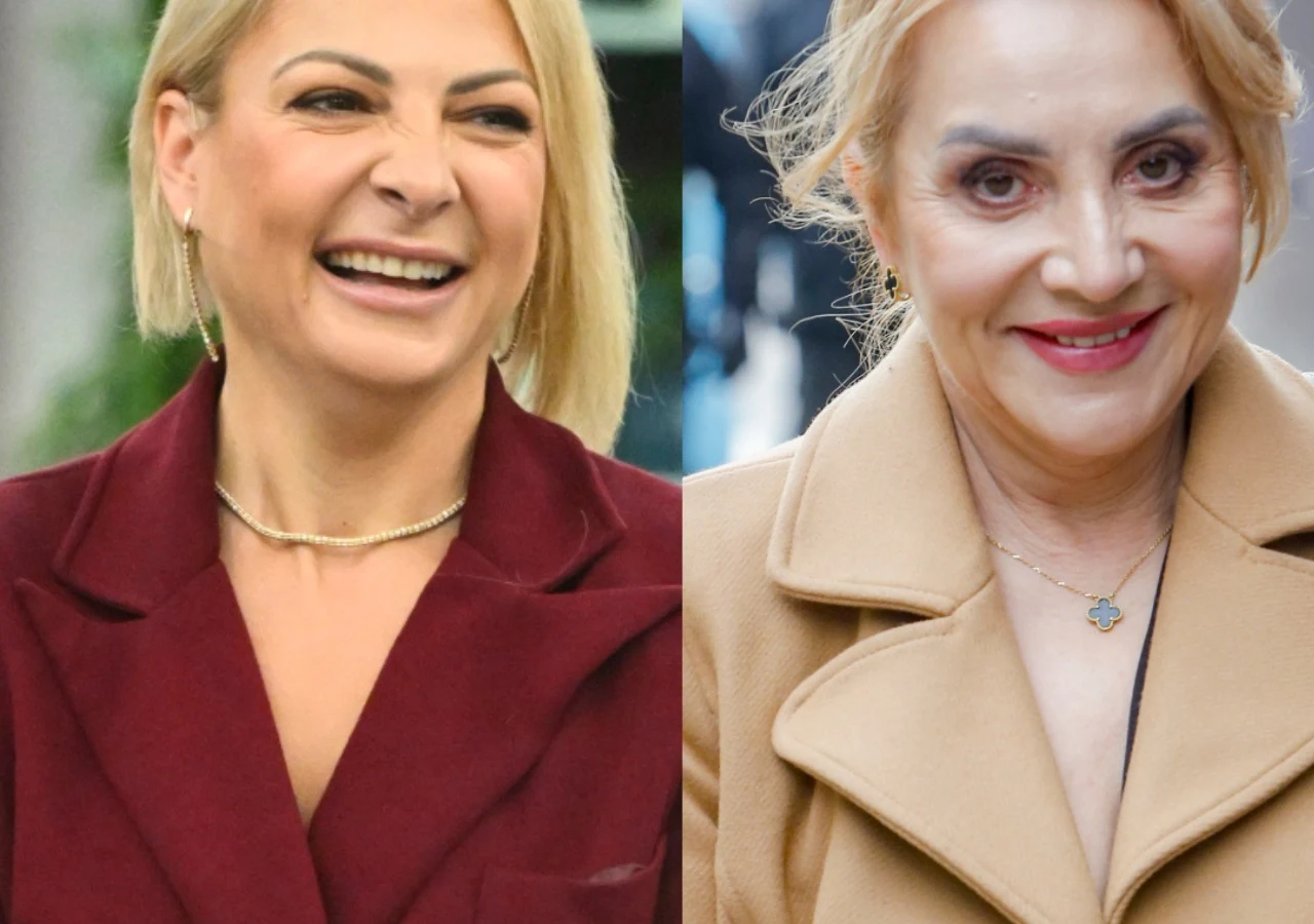 Magda Narożna, Danuta Martyniuk Magda Narożna i Danuta Martyniuk uśmiechnięte w eleganckich płaszczach.