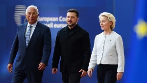 Od lewej: przewodniczący Rady Europejskiej Antonio Costa, prezydent Ukrainy Wołodymyr Zełenski i przewodnicząca Komisji Europejskiej Ursula von der Leyen