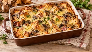 Zapiekanka grzybowa z czerstwego chleba i wędlin