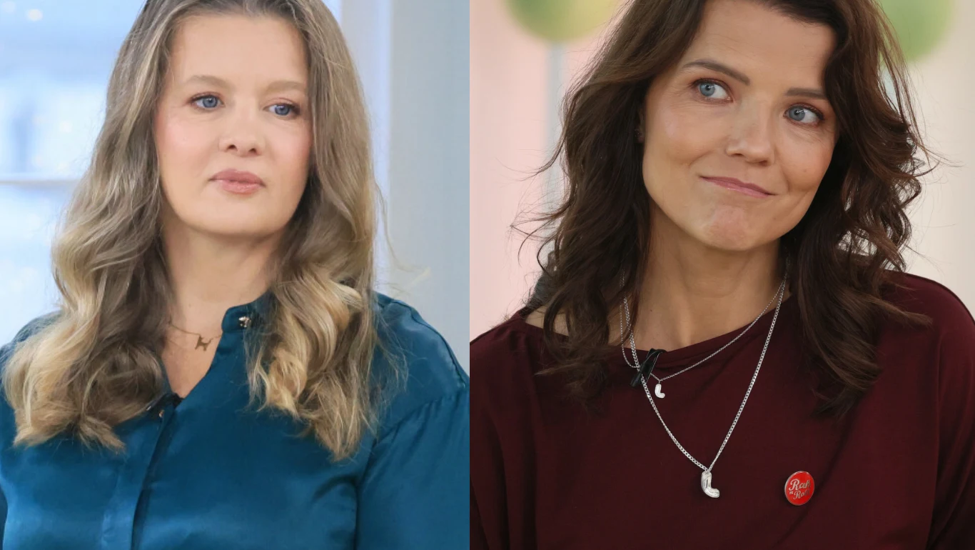 Anna Powierza i Joanna Jabłczyńska Anna Powierza w niebieskiej koszuli oraz Joanna Jabłczyńska w bordowej bluzce.