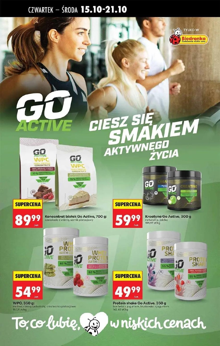 Odżywki białkowe i kreatyna Go Active w gazetce Biedronki od 49,99 zł do 89,99 zł