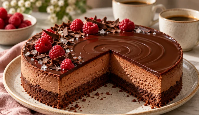 Tarta czekoladowa na spodzie z ciasteczek - przepis Bogumiła Przybylaka z musem i ganache