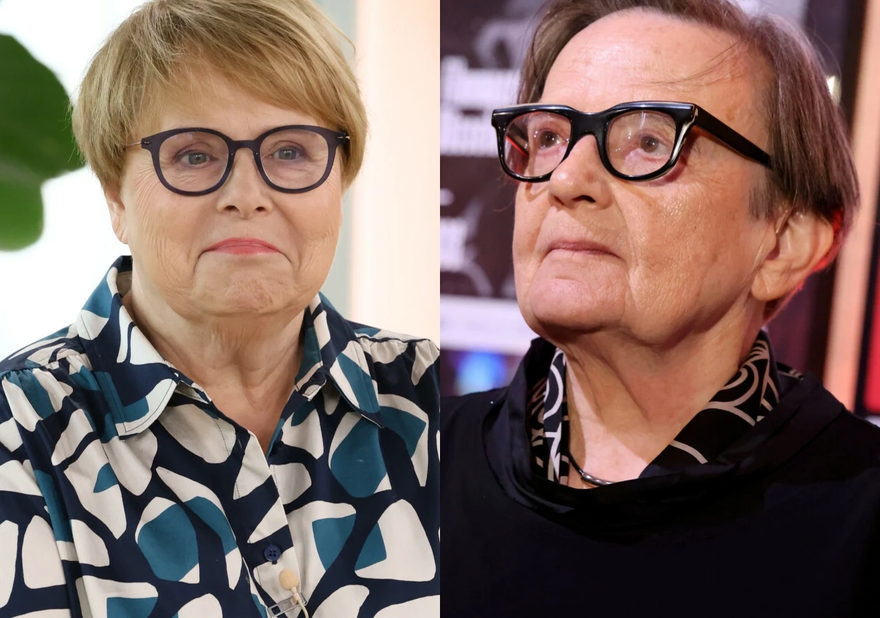 Ilona Łepkowska, Agnieszka Holland Ilona Łepkowska we wzorzystej koszuli i Agnieszka Holland w czarnym swetrze i apaszce na zestawieniu zdjęć.
