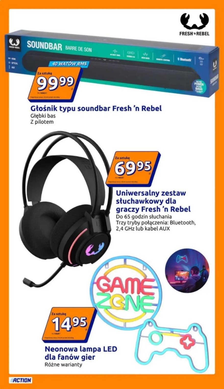 Soundbar Fresh ’n Rebel i zestaw słuchawkowy dla graczy w gazetce Action, promocja od 21 do 27 października 2026