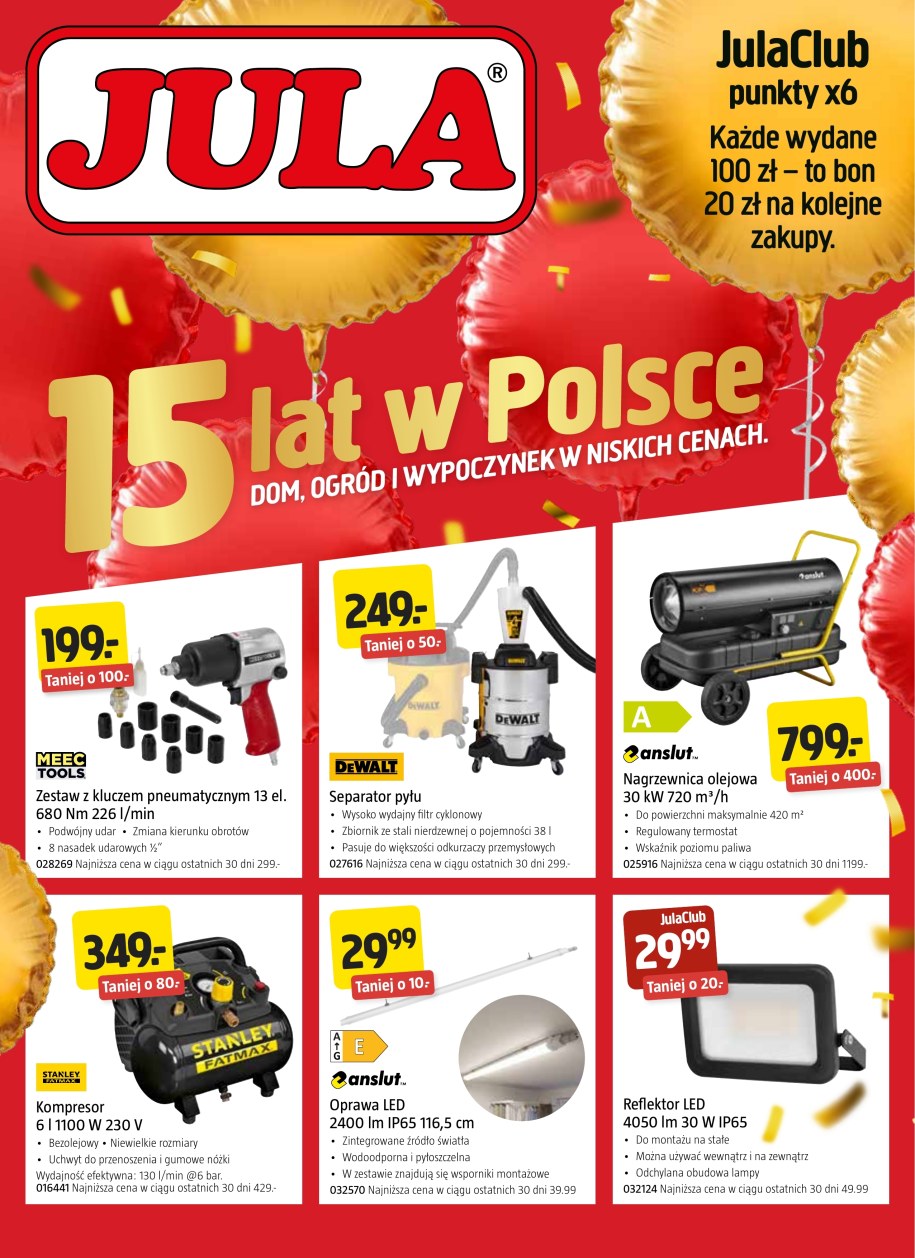 Strona gazetki Juli z kompresorem bezolejowym Stanley Fatmax 6 l 1100 W za 349 zł i kluczem pneumatycznym Meec Tools