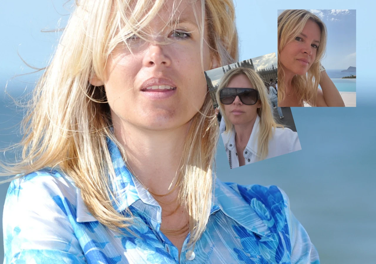 Magdalena Mazur Kobieta o blond włosach w niebieskiej koszuli na tle morza oraz dwa mniejsze zdjęcia ukazujące tę samą osobę w różnych sytuacjach; na jednym z nich znajduje się przy plaży, na drugim w okularach przeciwsłonecznych.