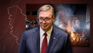 Aleksandar Vučić po raz pierwszy od dawna ma prawdziwą konkurencję. Grafika: Magdalena Piasecka