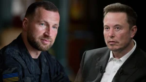 Ukraina odzyskała stabilne połączenie ze Starlinkiem (od lewej: Jewhenij Chmara, Elon Musk)