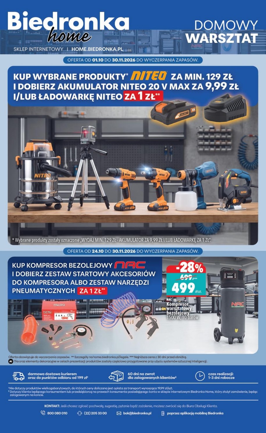 Biedronka Home: przy zakupie wybranych produktów Niteo za min. 129 zł akumulator 20 V Max za 9,99 zł i ładowarka za 1 zł