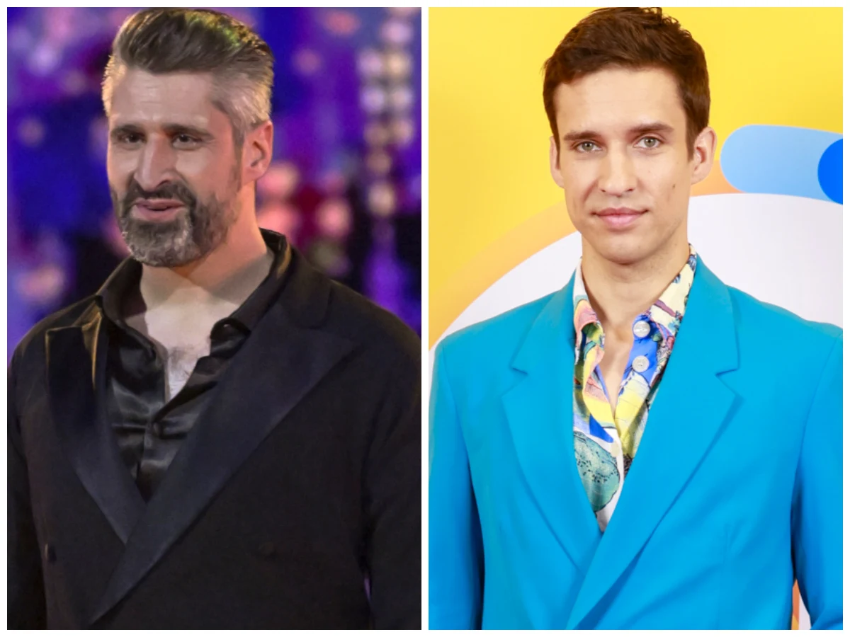 Piotr Gumulec, Dominik Smaruj Piotr Gumulec i Dominik Smaruj w eleganckich strojach na planie programu Taniec z gwiazdami.