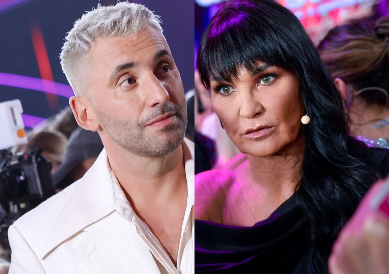 Rafał Maserak i Iwona Pavlović w "Tańcu z gwiazdami" Rafał Maserak w białej koszuli i Iwona Pavlović w czerni, jurorzy programu "Taniec z gwiazdami" w Polsacie