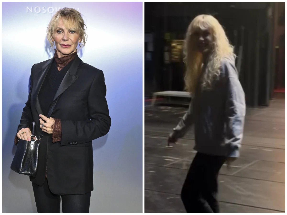 Beata Ścibakówna, Helena Engert, fot. https://www.instagram.com/beata_scibakowna_official/?hl=pl Elegancko ubrana kobieta w czarnym garniturze i z torebką na tle jasnej ściany; obok kobieta z długimi blond włosami w luźnej bluzie i ciemnych spodniach, stojąca w ciemnym, industrialnym wnętrzu.