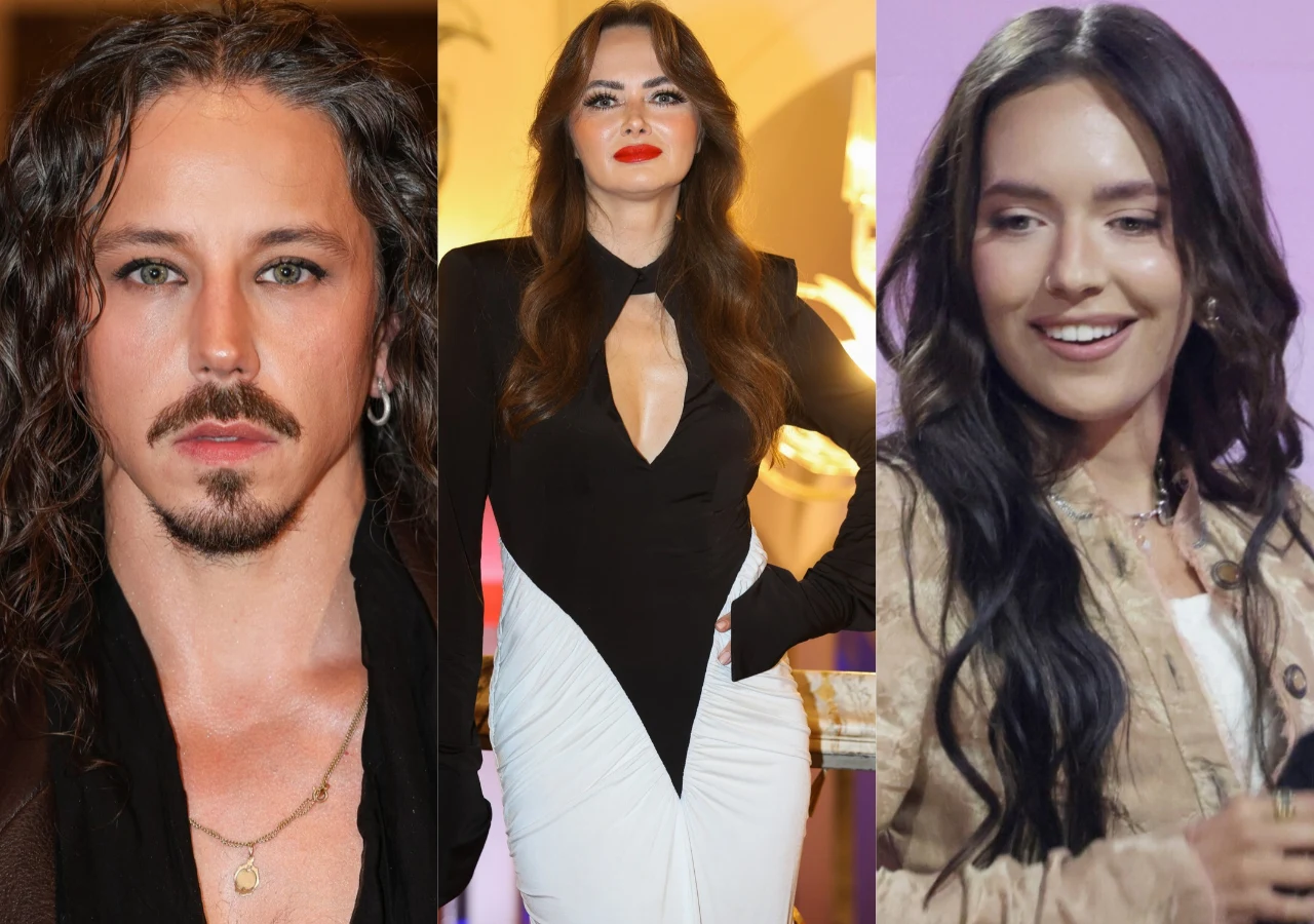 Gwiazdy gali "French Touch La Belle Vie 2026": Michał Szpak, Anna Rusowicz i Zalia Trzy osoby ustawione obok siebie, każda z wyrazistą stylizacją i starannym makijażem; mężczyzna z długimi, falowanymi włosami i zarostem, kobieta w eleganckiej, czarno-białej sukni oraz kobieta z długimi, ciemnymi włosami i naturalnym uśmiechem.