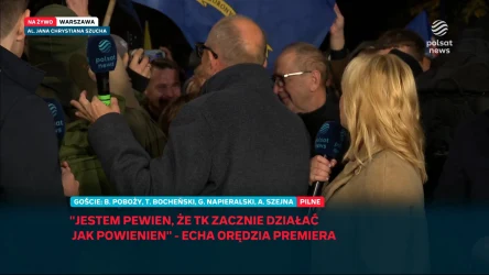 Chaos przed TK. Dziennikarz Polsat News uciszał tłum, krzyki na antenie