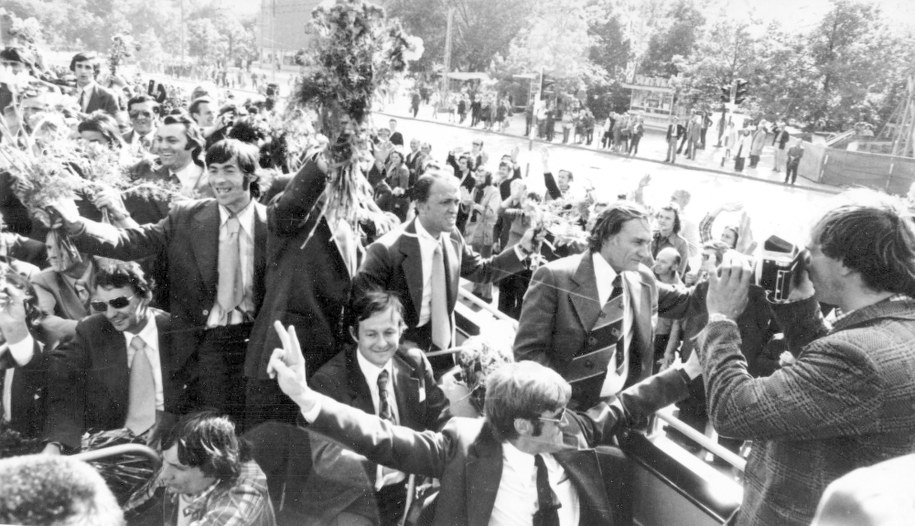 07.1974. Powrót piłkarskiej reprezentacji Polski z Mistrzostw Świata. /CAF/archiwum /PAP