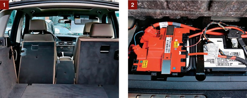 [1] Kanapa dzielona na trzy części: każdą można złożyć osobno. [2] Uniesienie podłogi bagażnika otwiera dostęp do akumulatora. /Motor